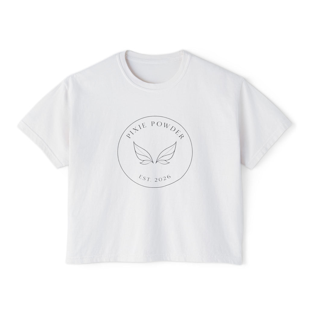 Pixie Powder Boxy Tee — Women's Fairy Logo Crop T-Shirt