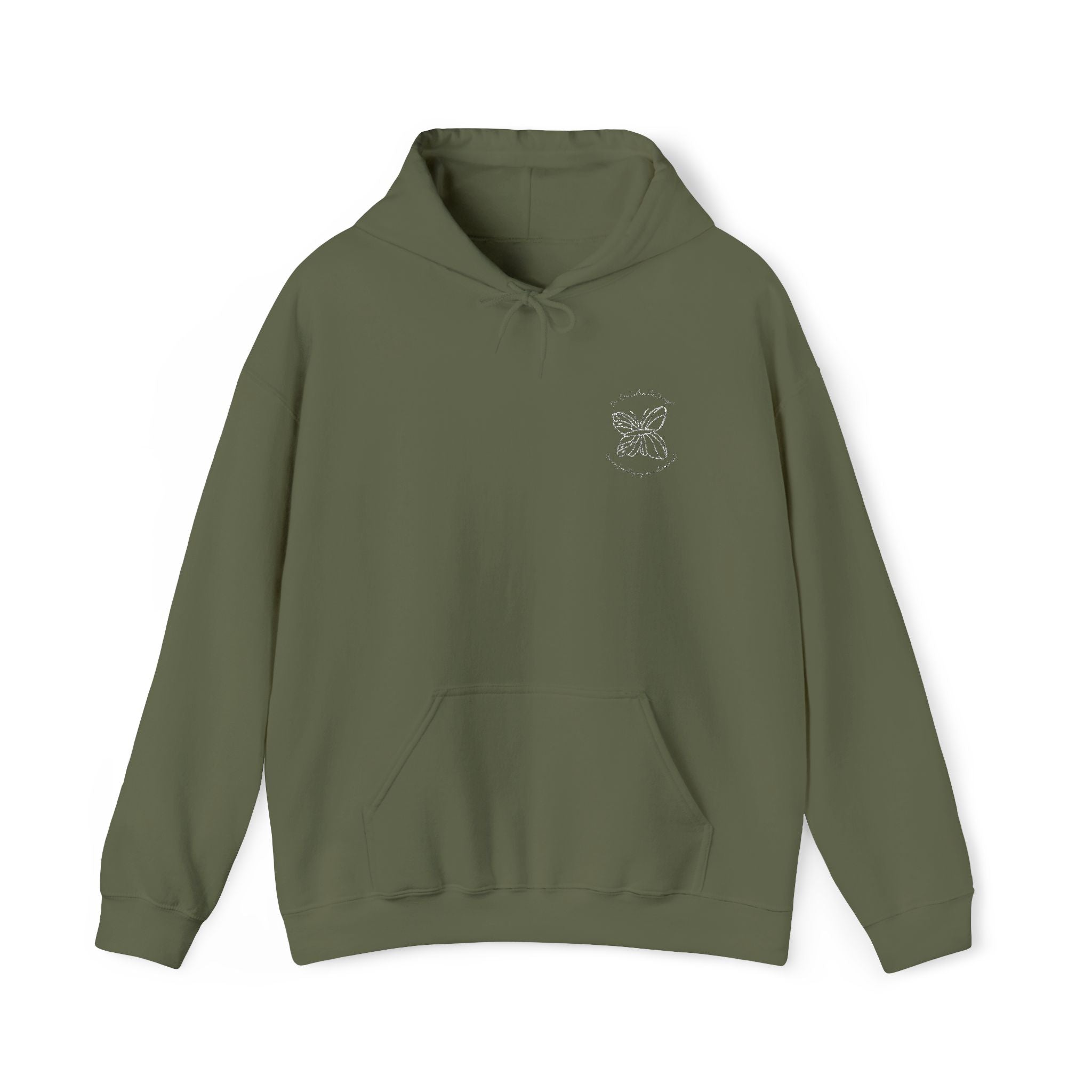 Butterfly Embroidery Cozy Forest Green Hoodie, Stylish Unisex Sweatshirt for Casual Wear, Perfect Gift for All Ages, Ideal for Autumn & Winter Events