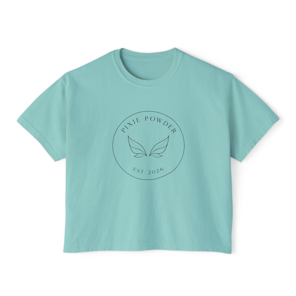 Pixie Powder Boxy Tee — Women's Fairy Logo Crop T-Shirt