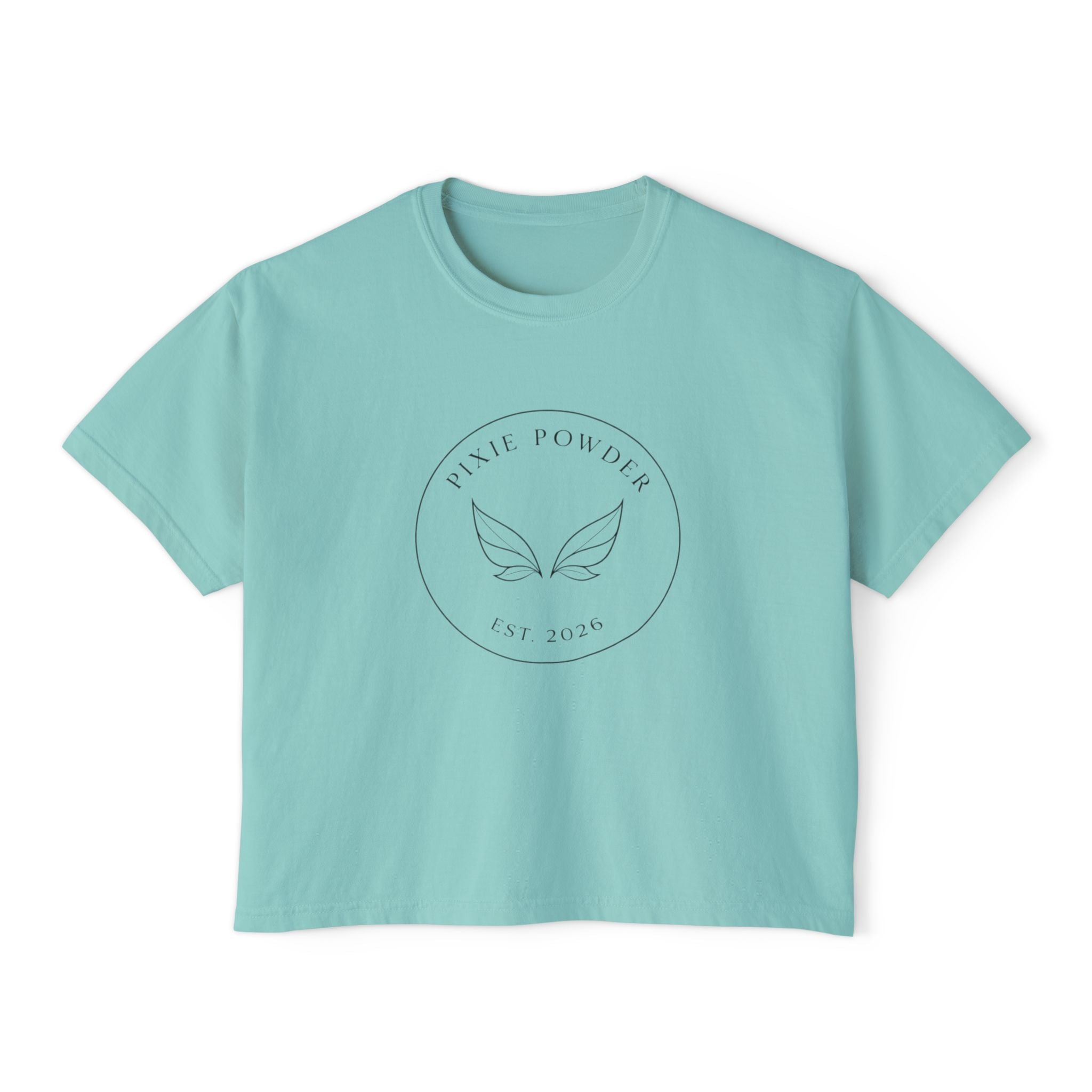 Pixie Powder Boxy Tee — Women's Fairy Logo Crop T-Shirt