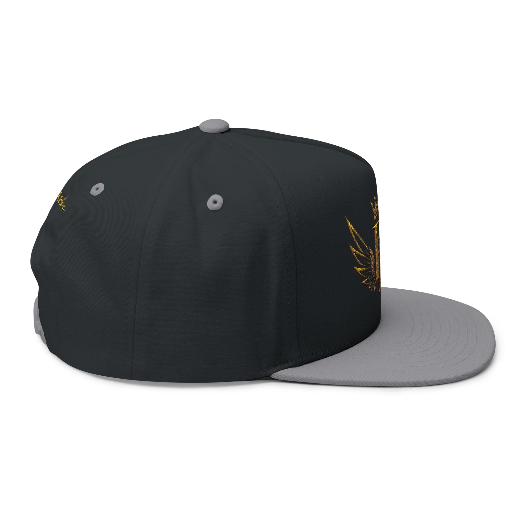 Embroidered Gold Crown Wing Snapback Cap — Monogram 'P' Flat Bill Hat