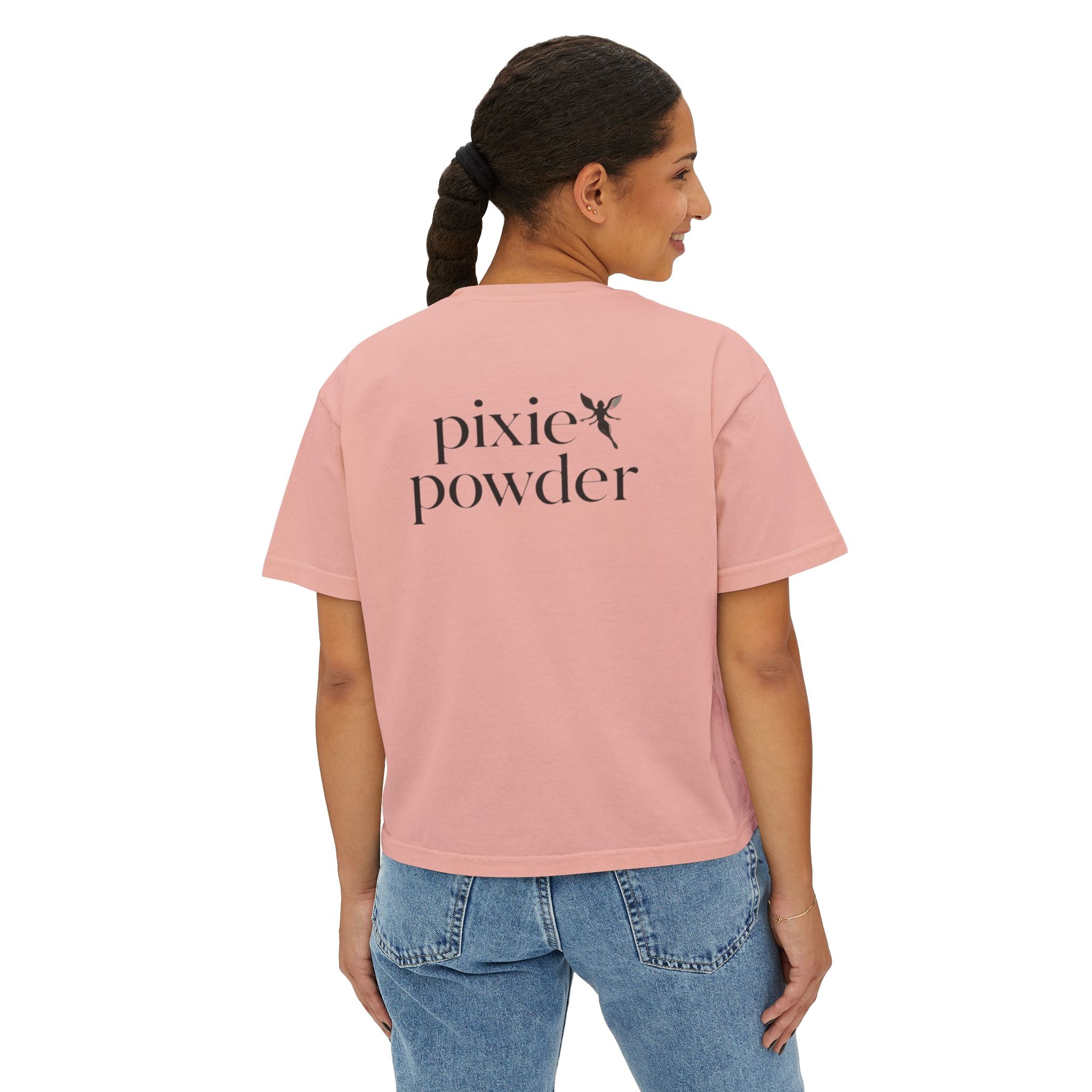 Pixie Powder Boxy Tee — Women's Fairy Logo Crop T-Shirt
