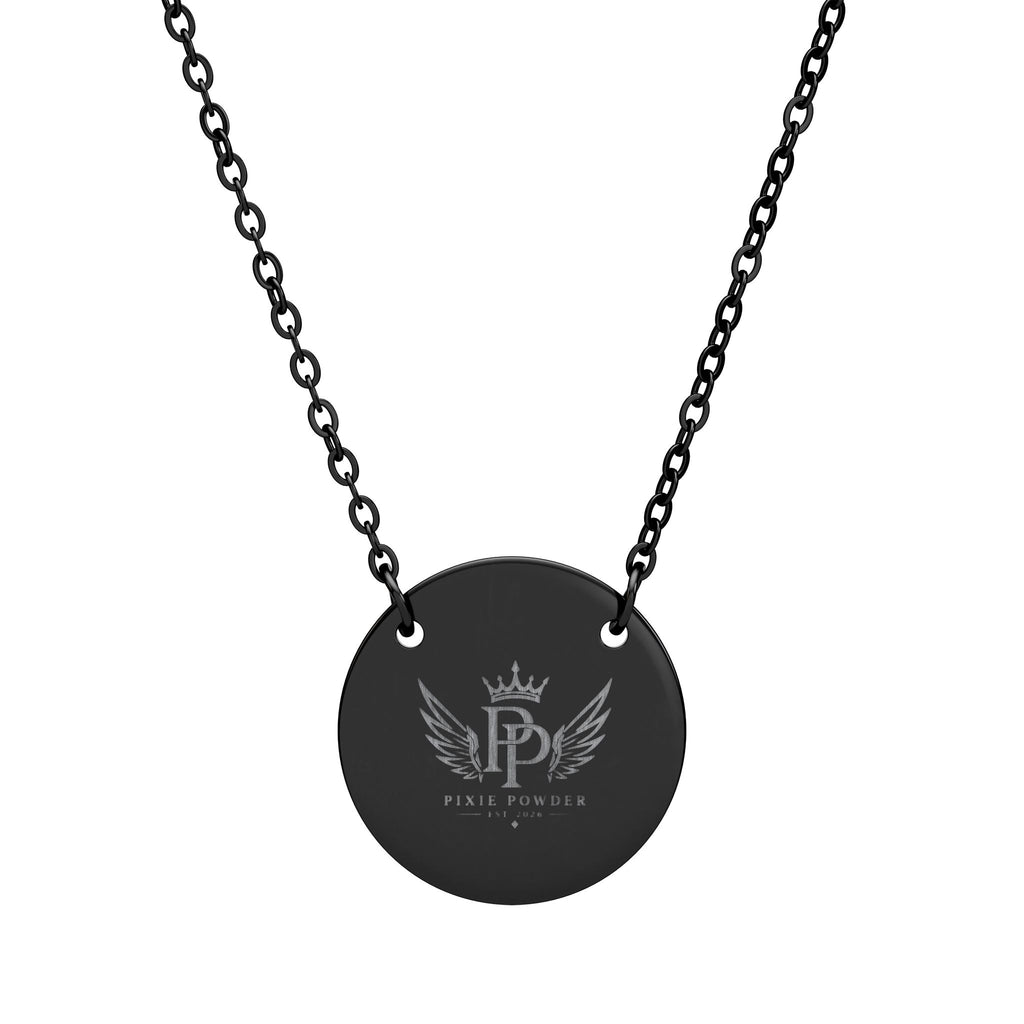 Engraved Circle Pendant Necklace — Pixie Powder Crown & Wings