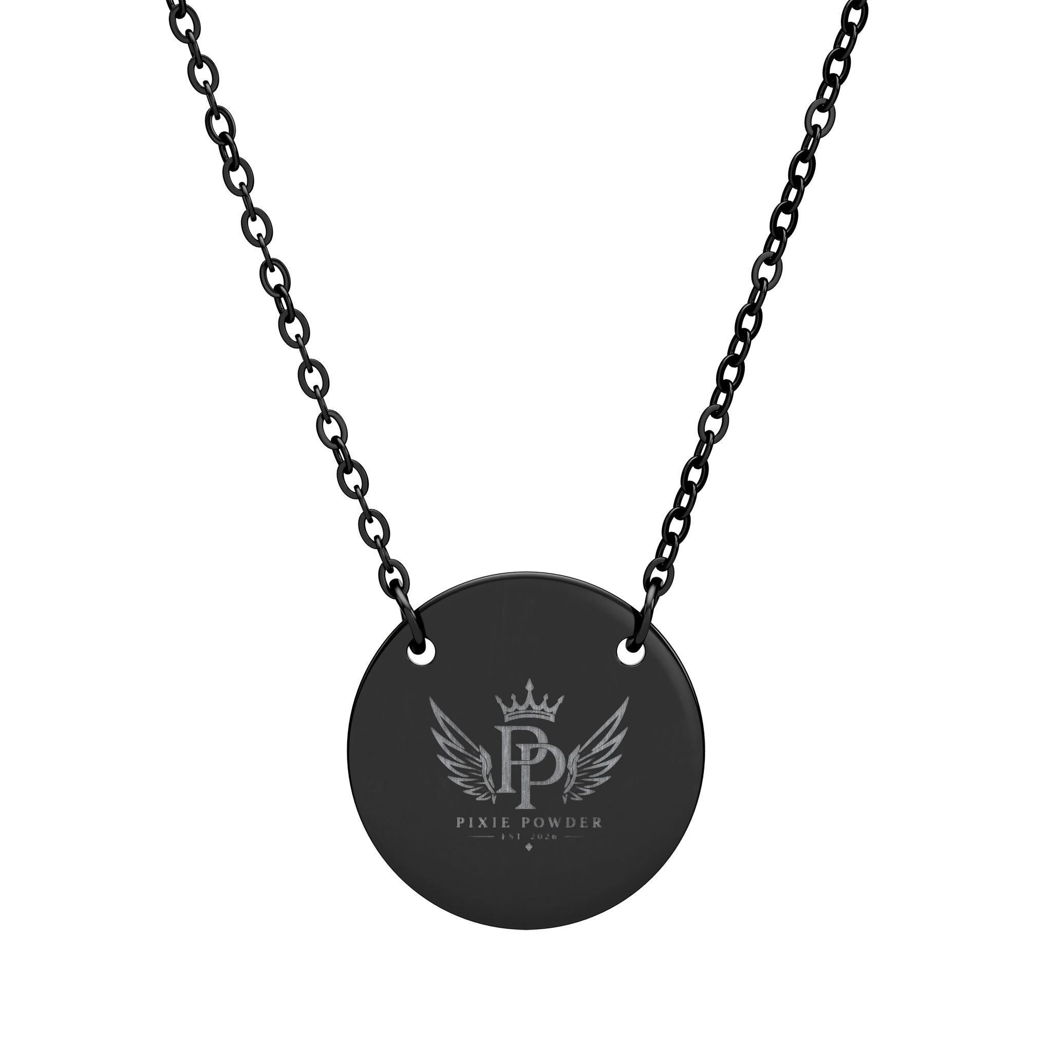 Engraved Circle Pendant Necklace — Pixie Powder Crown & Wings