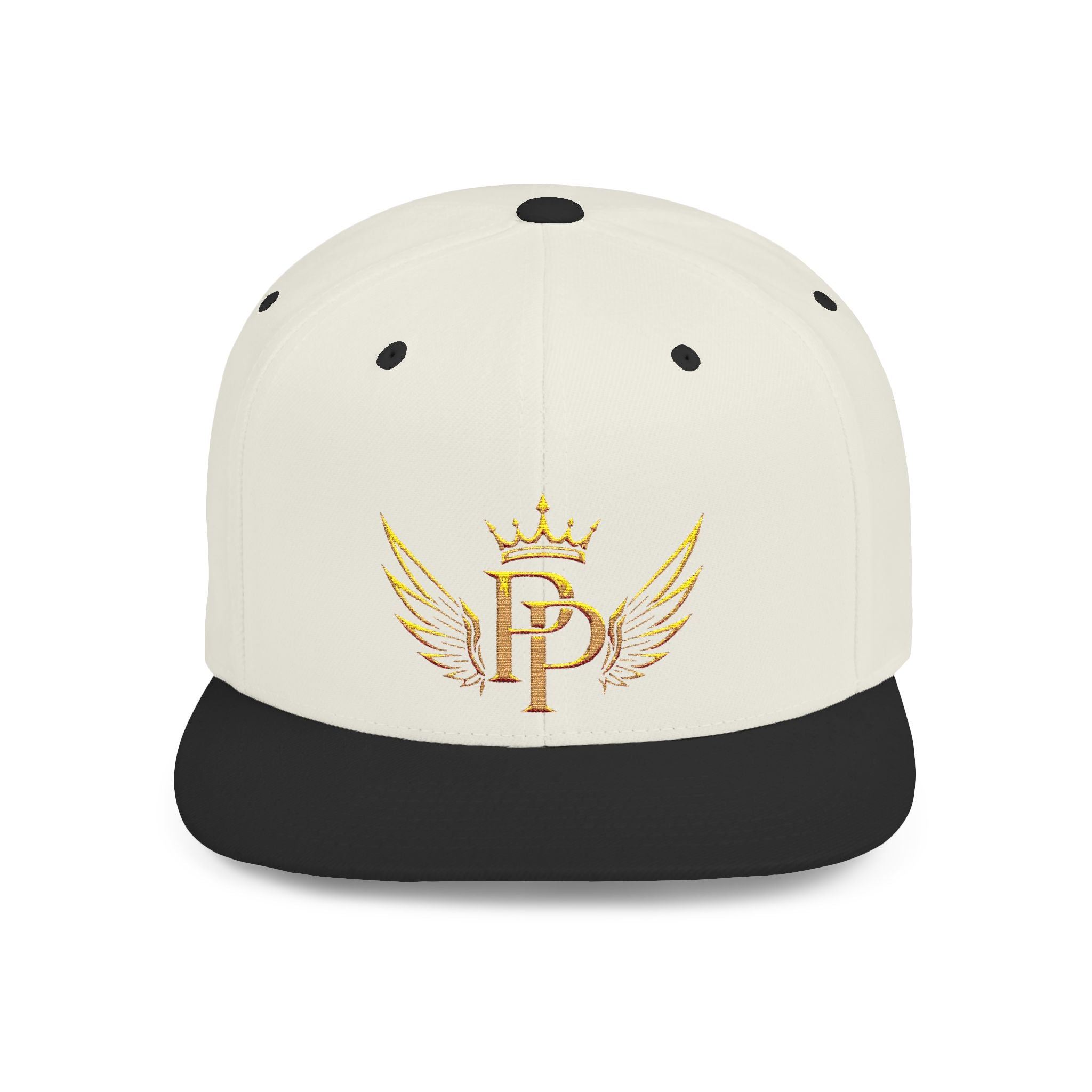 Snapback Hat — Gold Crown & Wings Monogram "P" Embroidered Flat Bill