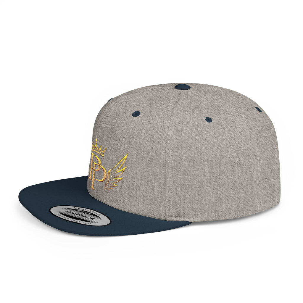 Snapback Hat — Gold Crown & Wings Monogram "P" Embroidered Flat Bill