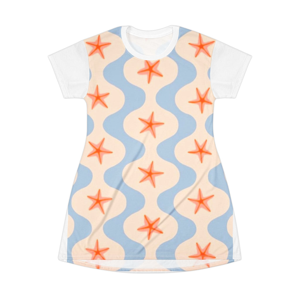 Starfish Wave T-Shirt Dress — Coastal Summer AOP Beachwear