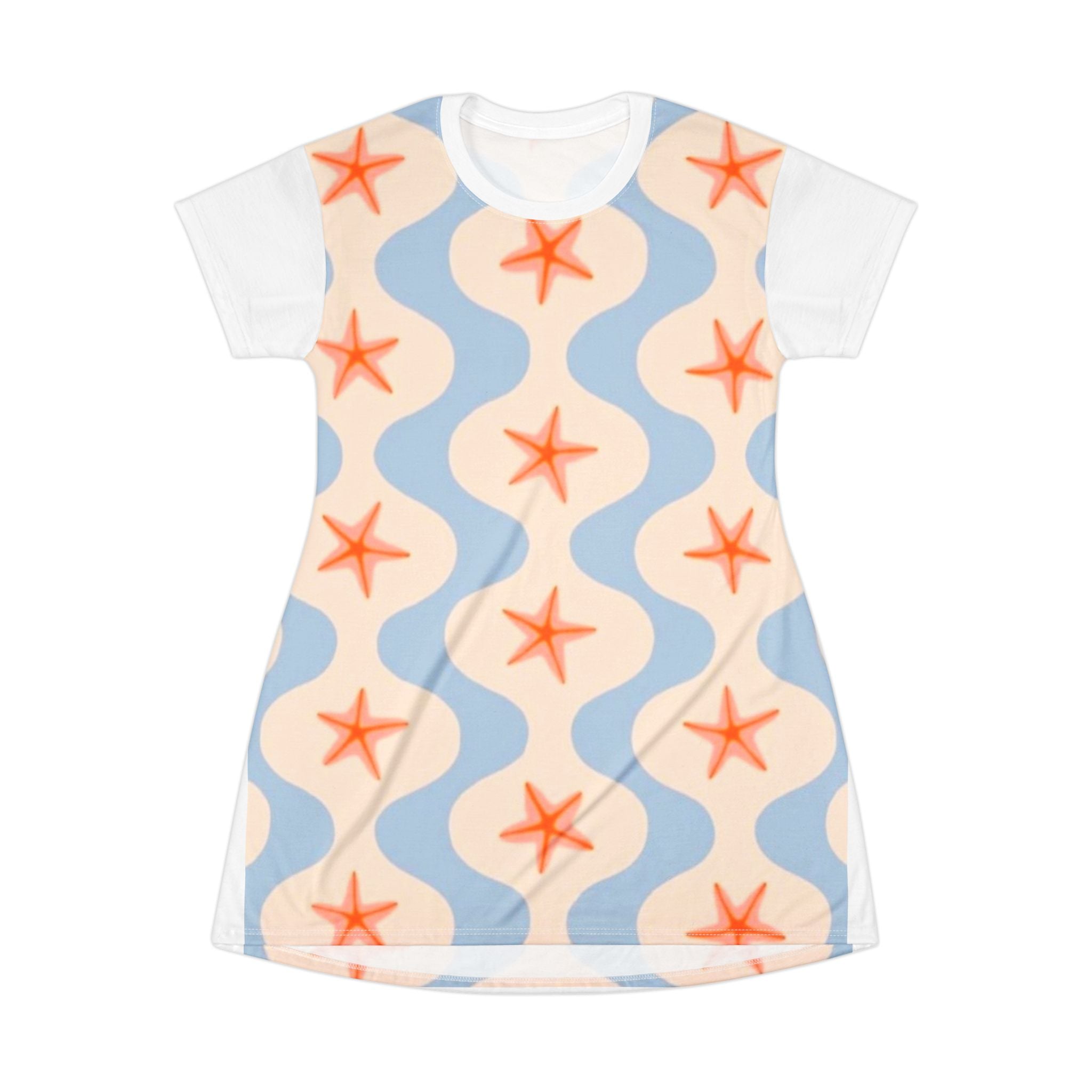 Starfish Wave T-Shirt Dress — Coastal Summer AOP Beachwear