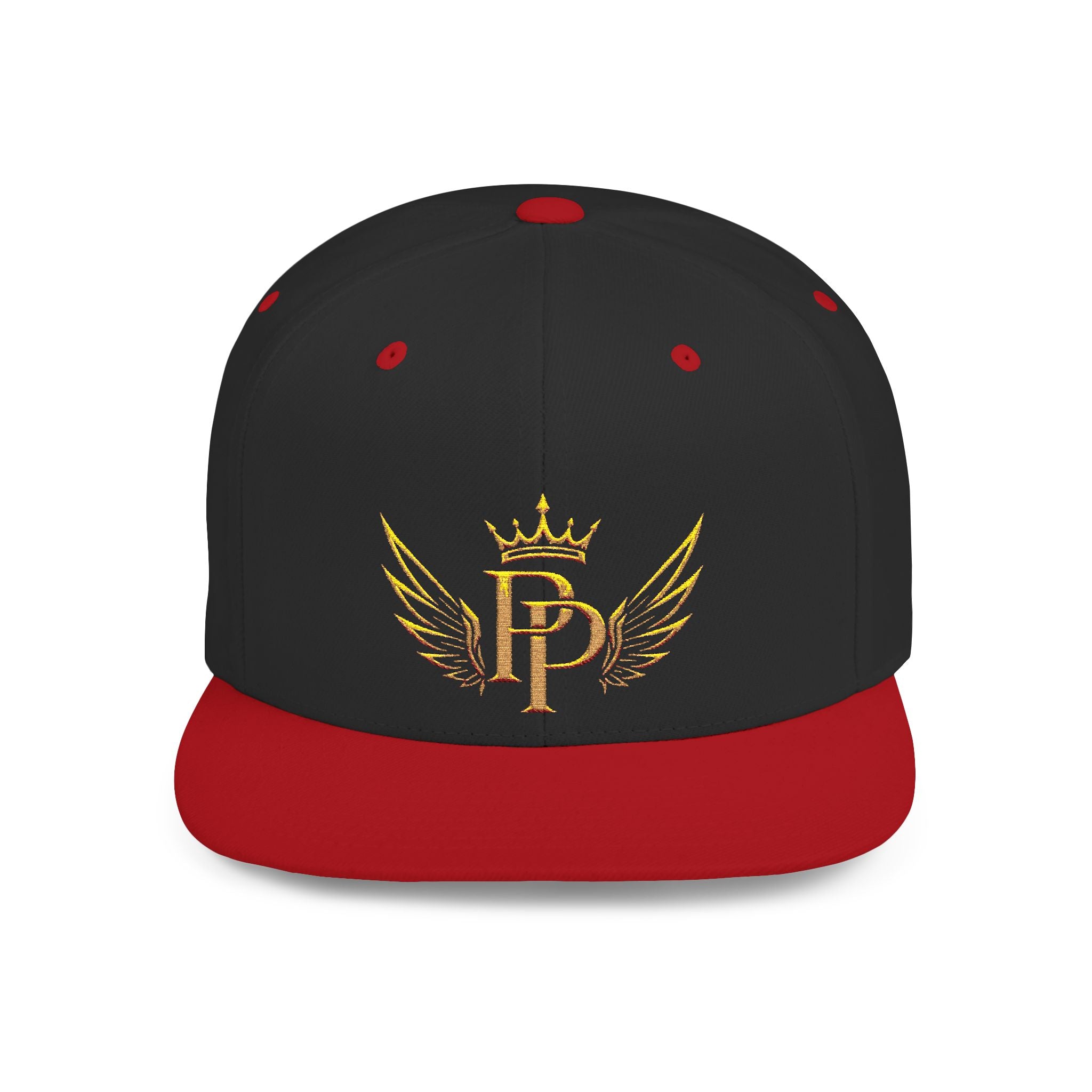 Snapback Hat — Gold Crown & Wings Monogram "P" Embroidered Flat Bill