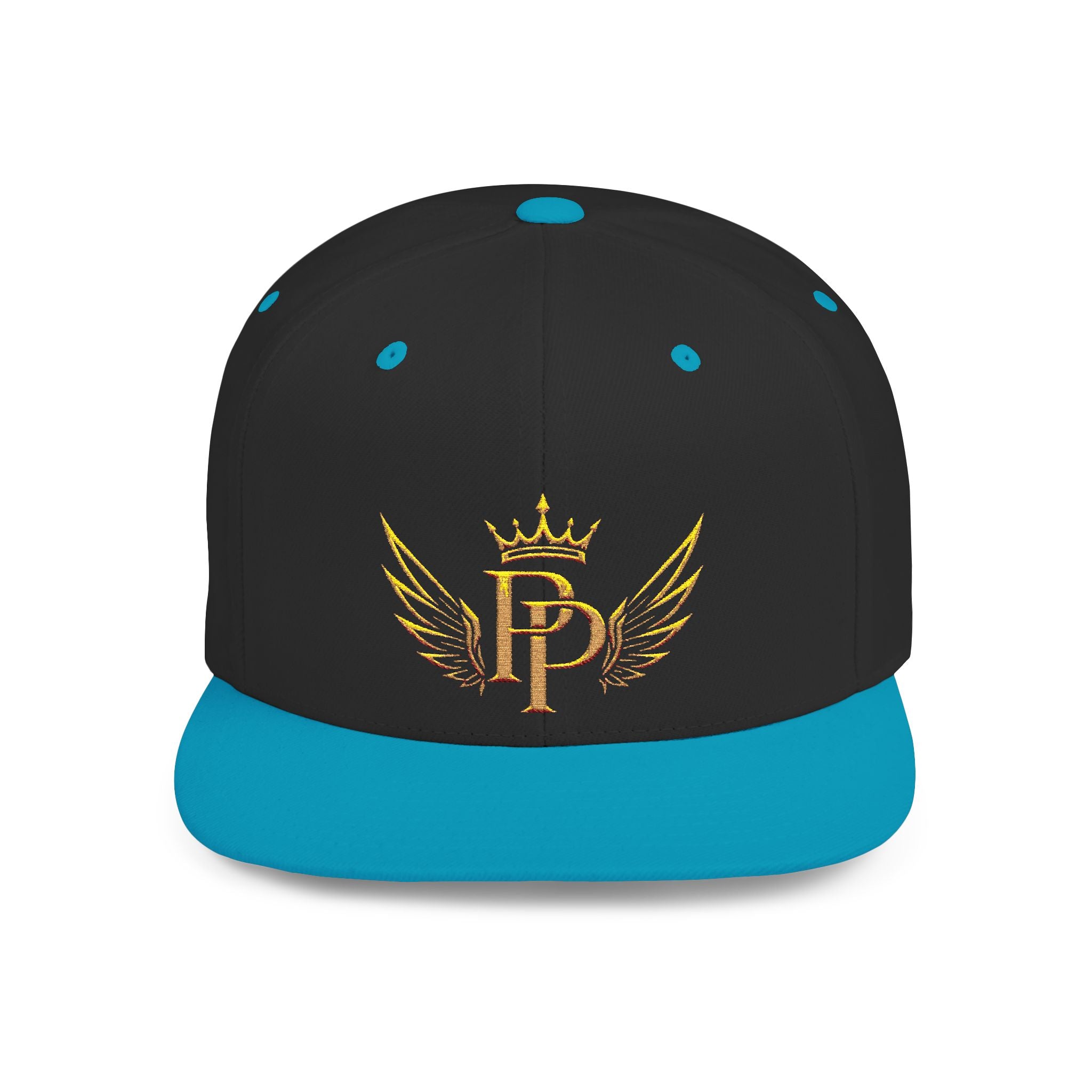 Snapback Hat — Gold Crown & Wings Monogram "P" Embroidered Flat Bill