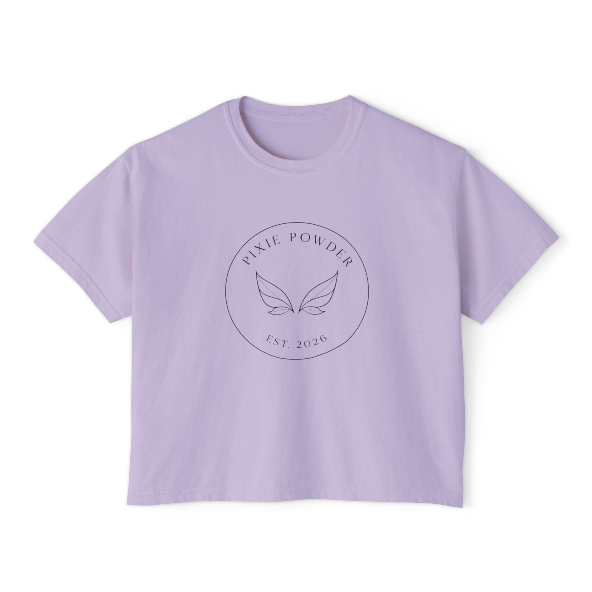 Pixie Powder Boxy Tee — Women's Fairy Logo Crop T-Shirt