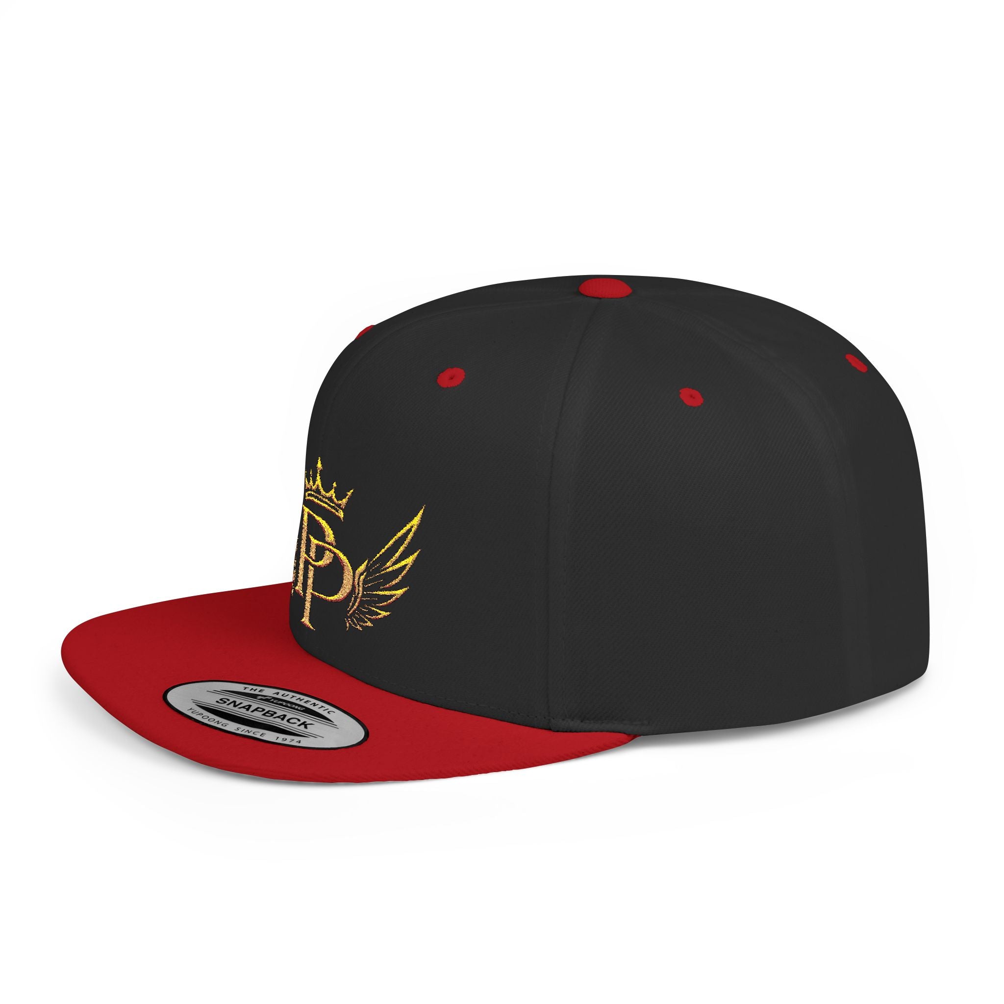 Snapback Hat — Gold Crown & Wings Monogram "P" Embroidered Flat Bill