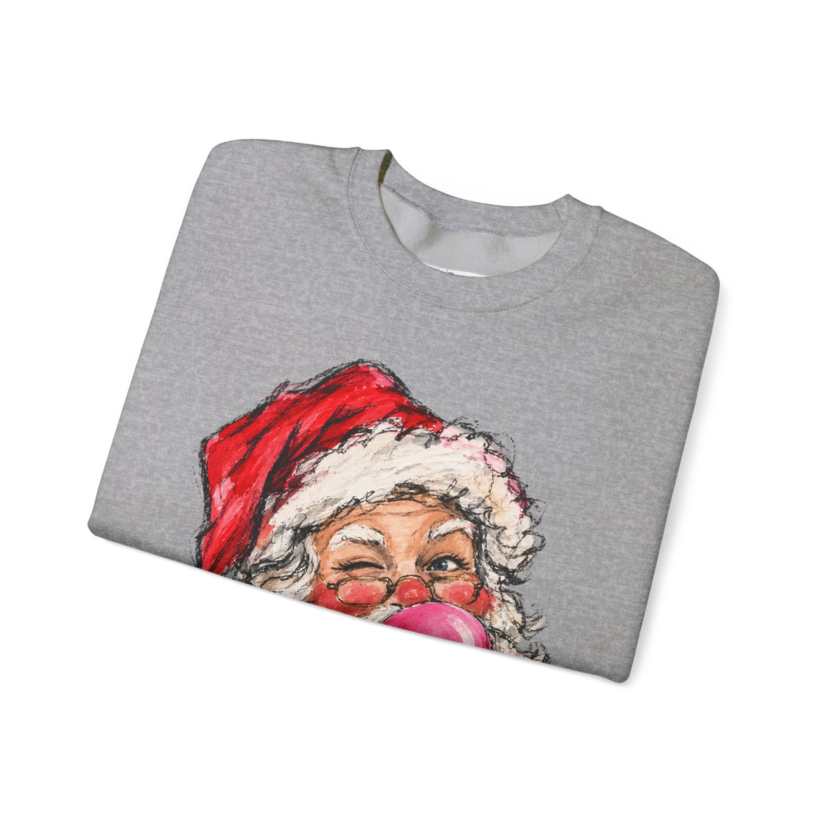 Santa Blowing Bubblegum Crewneck Sweatshirt — Playful Christmas Holiday Pullover