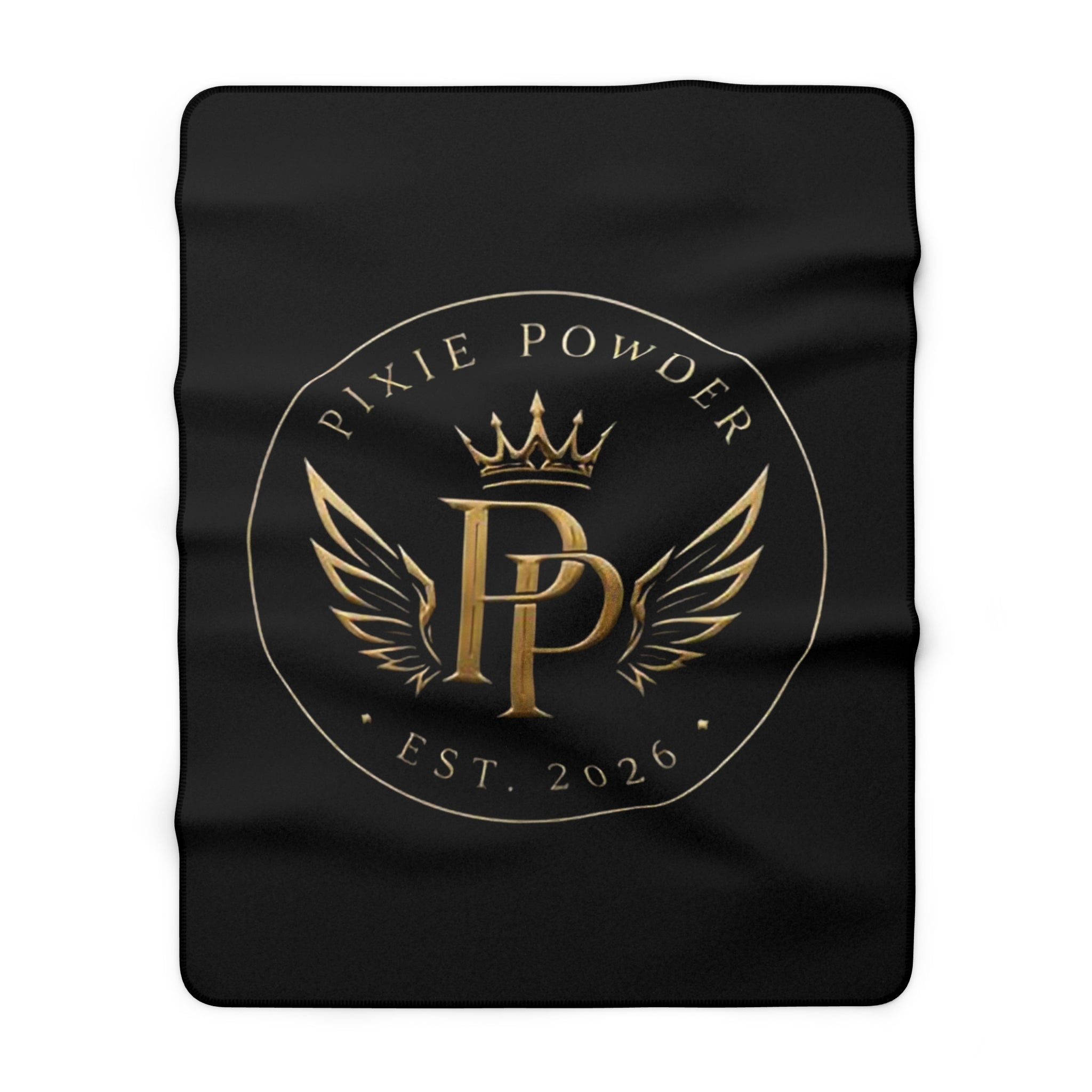 Sherpa Fleece Blanket — Luxury Gold “Pixie Powder” Crest Throw (Est. 2026)