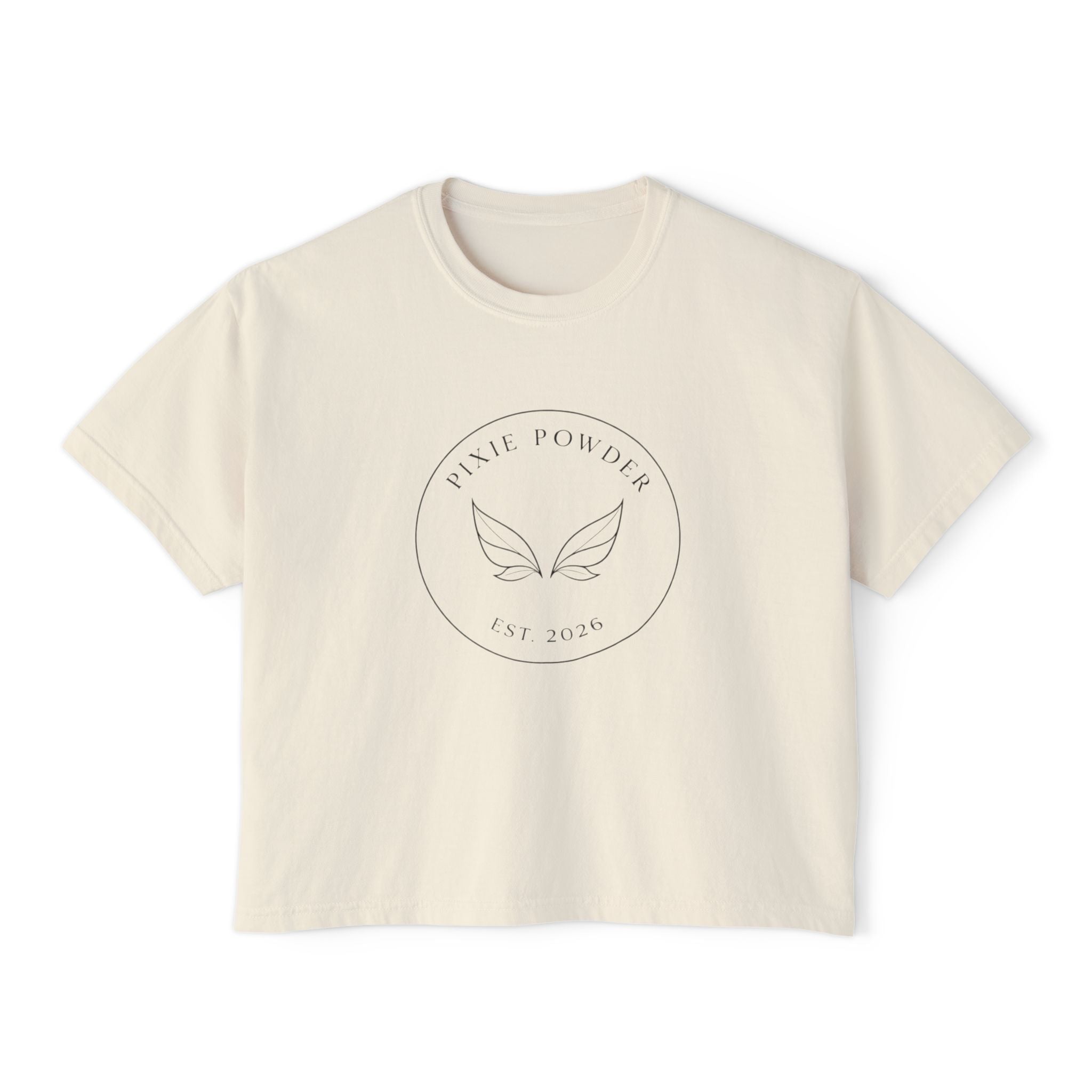 Pixie Powder Boxy Tee — Women's Fairy Logo Crop T-Shirt