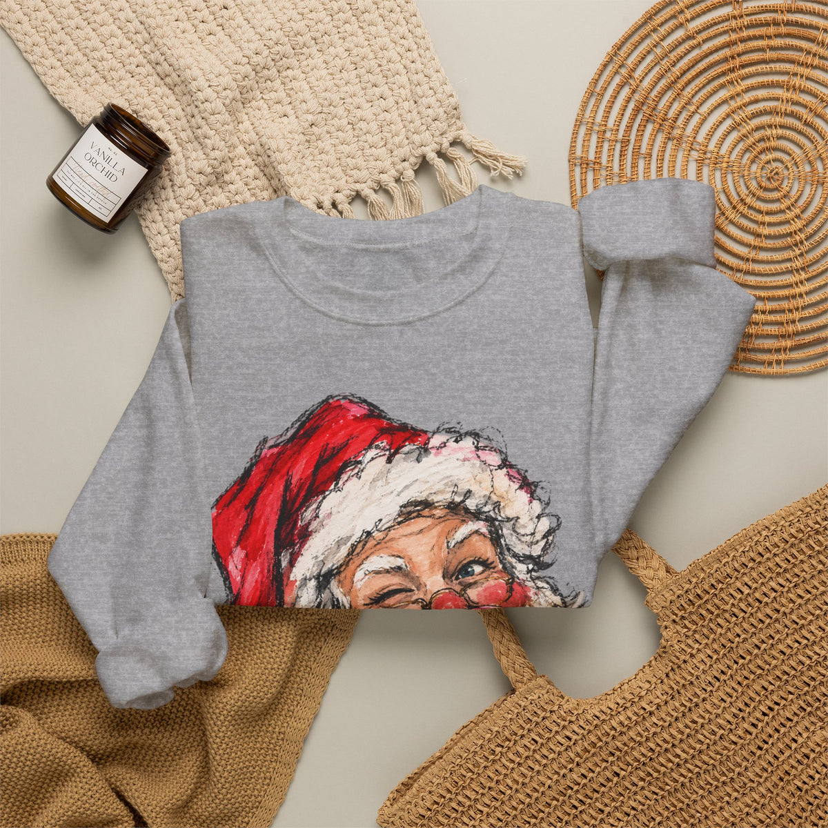 Santa Blowing Bubblegum Crewneck Sweatshirt — Playful Christmas Holiday Pullover
