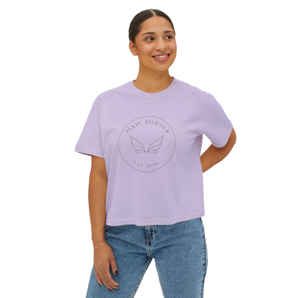 Pixie Powder Boxy Tee — Women's Fairy Logo Crop T-Shirt
