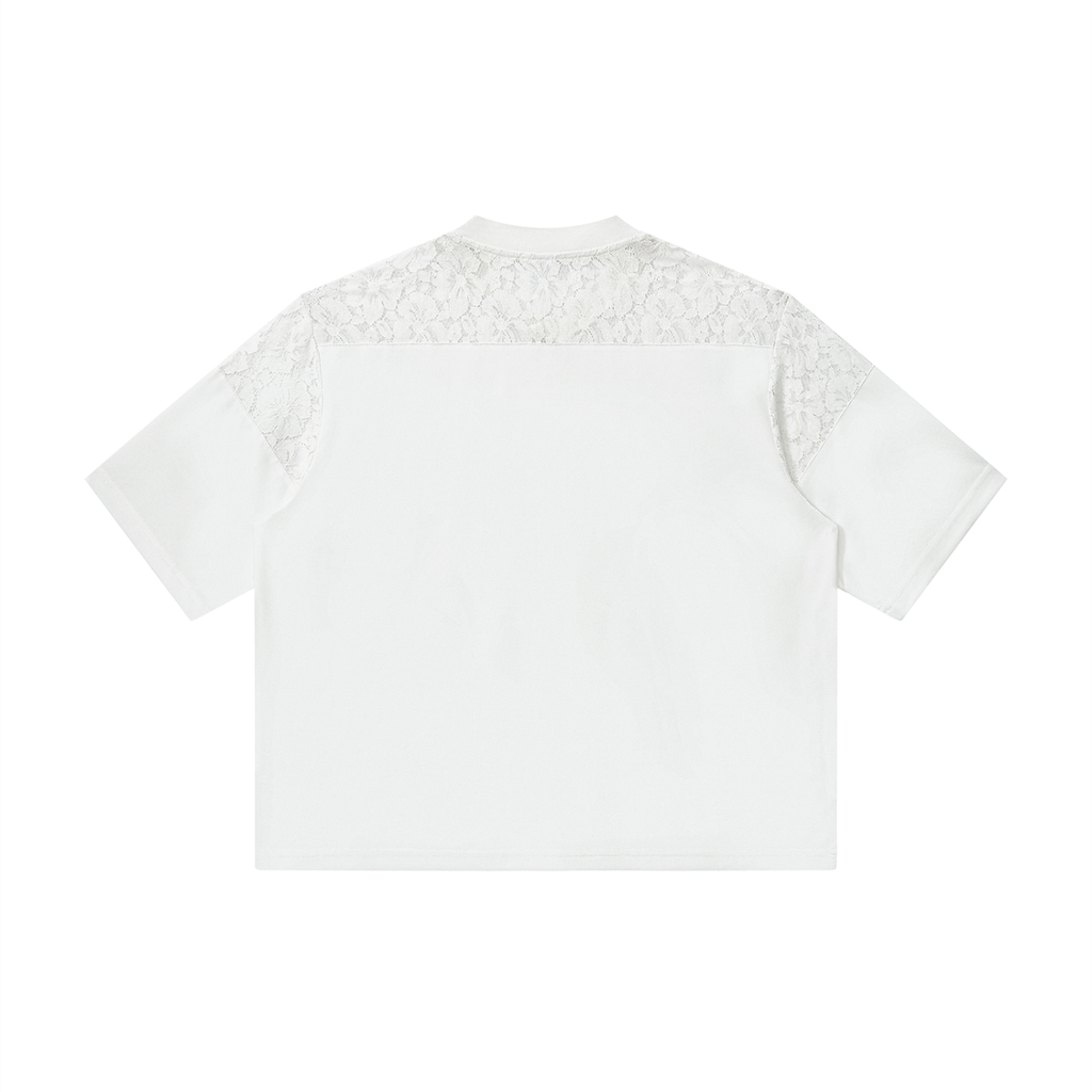 Golden Antler Spring Unisex Lace Paneling V-Neck T-Shirt