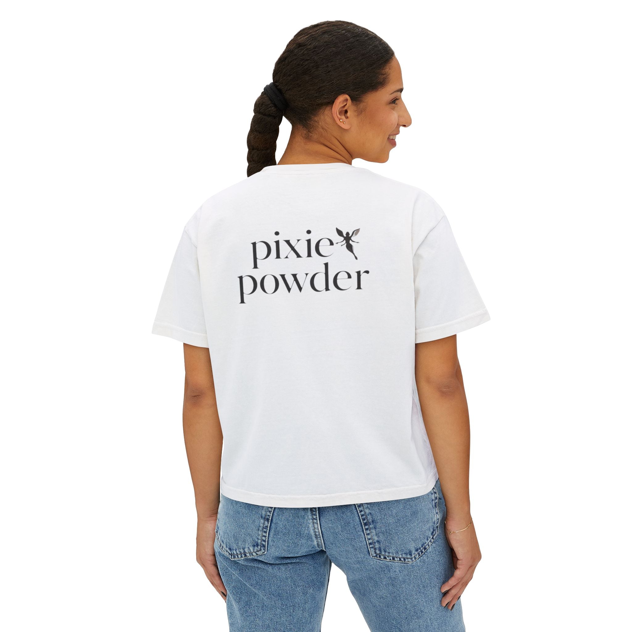 Pixie Powder Boxy Tee — Women's Fairy Logo Crop T-Shirt