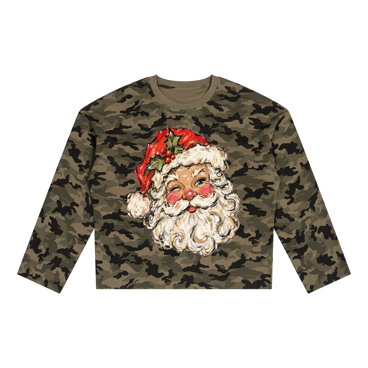 Unisex Camo Waffle Raw Edge T-Shirt
