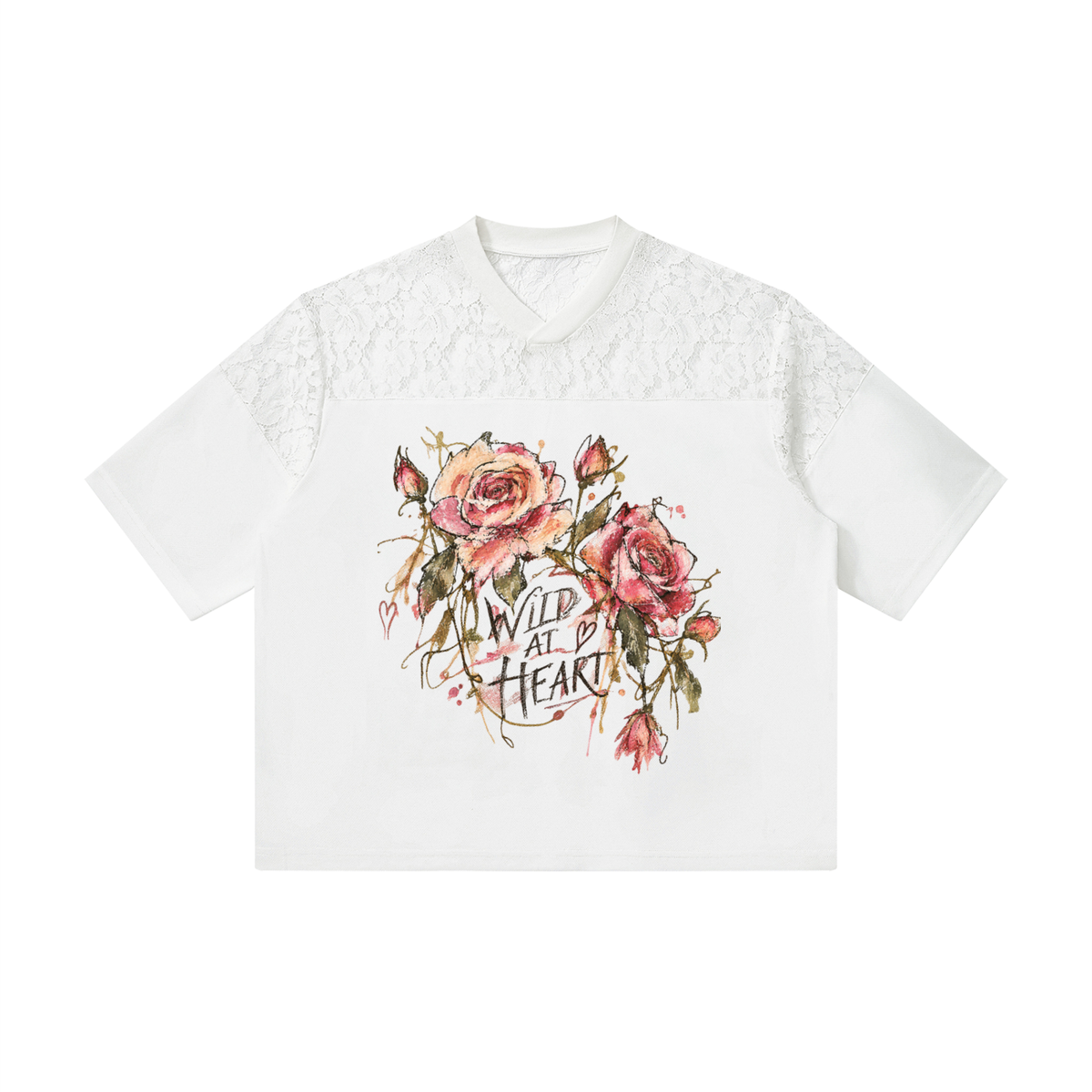 Golden Antler Spring Unisex Lace Paneling V-Neck T-Shirt
