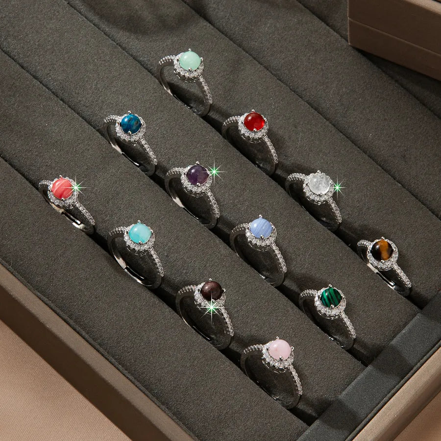 Simple Style Round Stone Alloy Inlay Gem Rhinestones Women's Open Rings