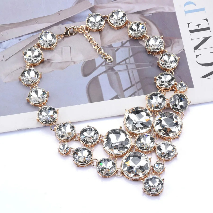 exaggerated round alloy inlay glass women's necklace