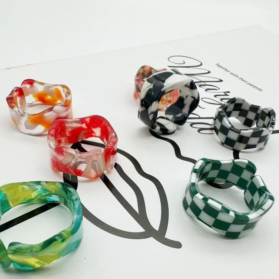 IG Style Cute Multicolor Smudges Lattice Resin Women's Open Rings