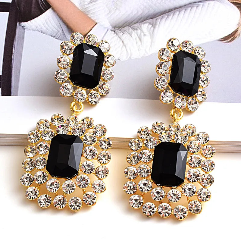 1 pair glam luxurious geometric inlay alloy zircon drop earrings